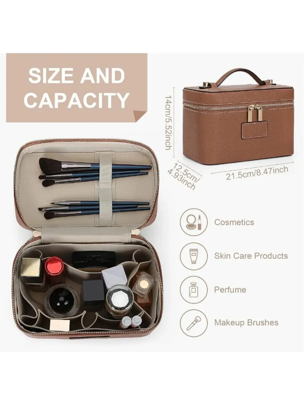 Stylish Leather Makeup Bag & Vanity Case - Portable Travel Toiletry Organizer